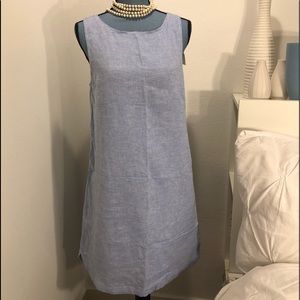 Linen/cotton blue and white striped sheath dress